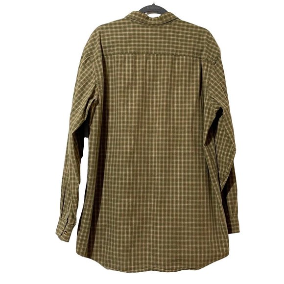 LL Bean men's size L-tall 100% cotton tan plaid long sleeve button down shirt - Picture 3 of 6